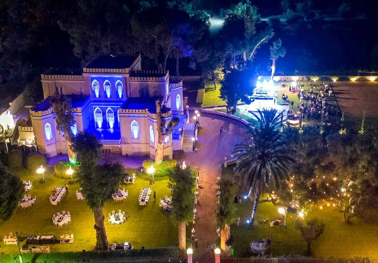 Wedding decoration filmed by drone in a Castle in Greece